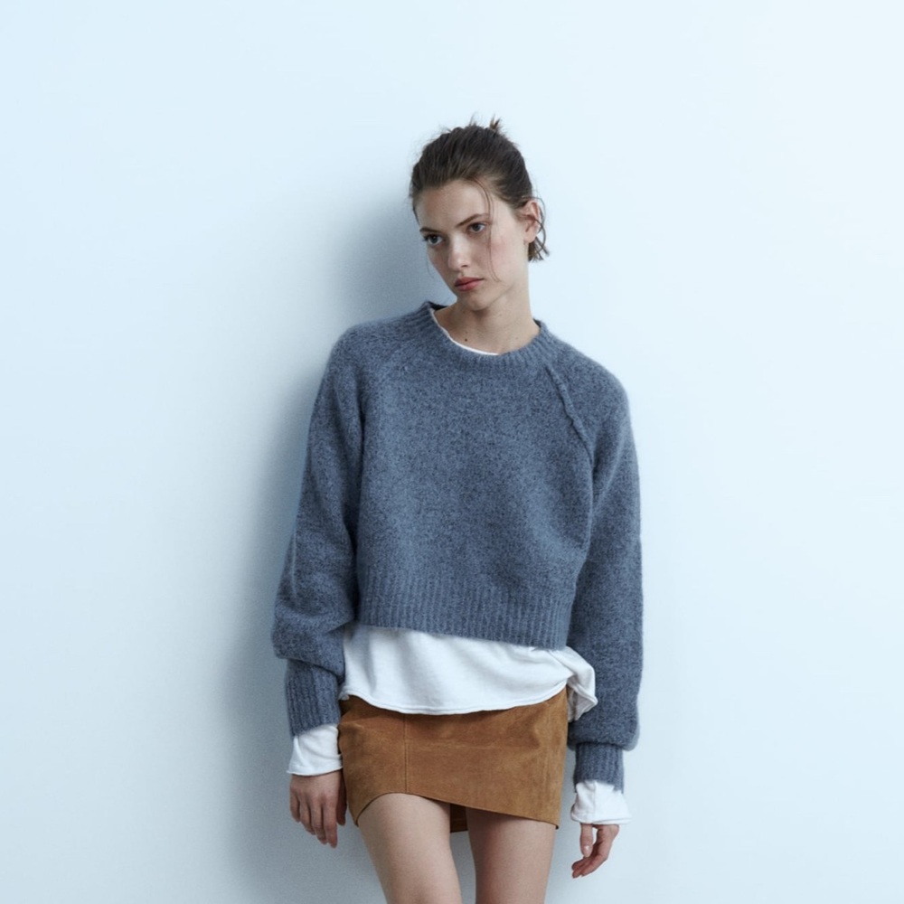 Zara Cropped Cozy Knit Sweater, Blue